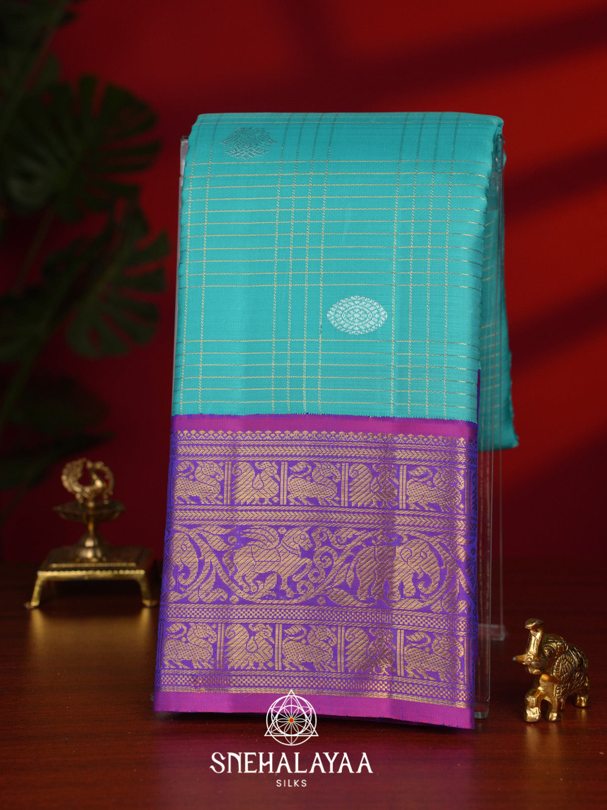 Aqua Blue Kanjivaram Silk Saree