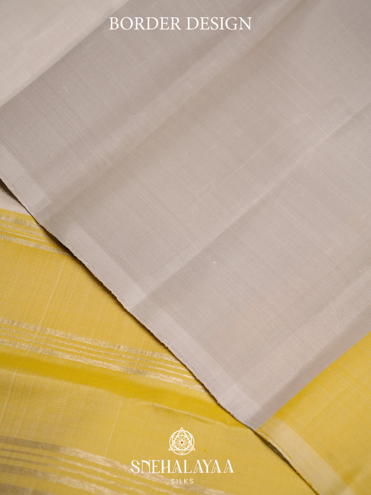 Silver Grey Kanjivaram Silk Saree with Yellow Panels and Gold Zari Circle Motifs