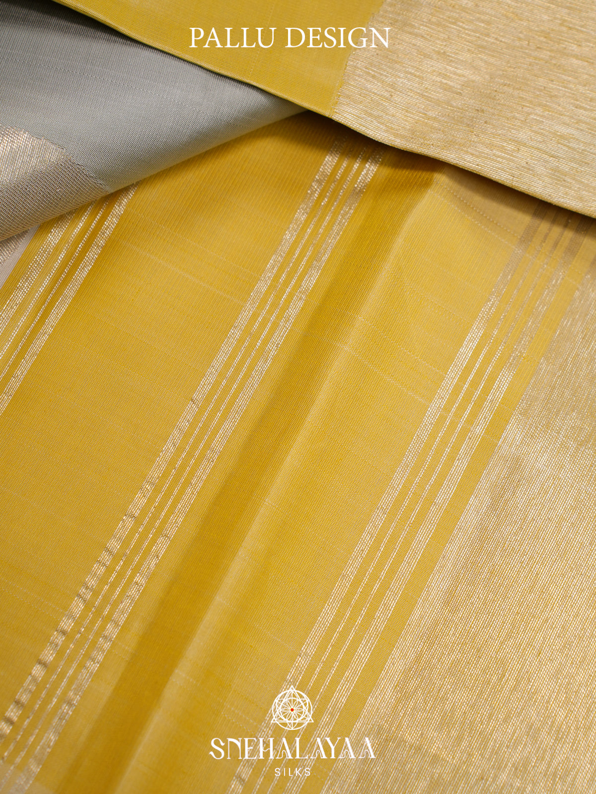 Silver Grey Kanjivaram Silk Saree with Yellow Panels and Gold Zari Circle Motifs