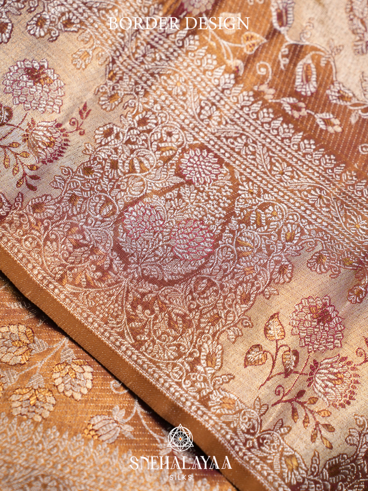 Caramel Brown Kanjivaram Silk Saree with Intricate Floral Zari Design