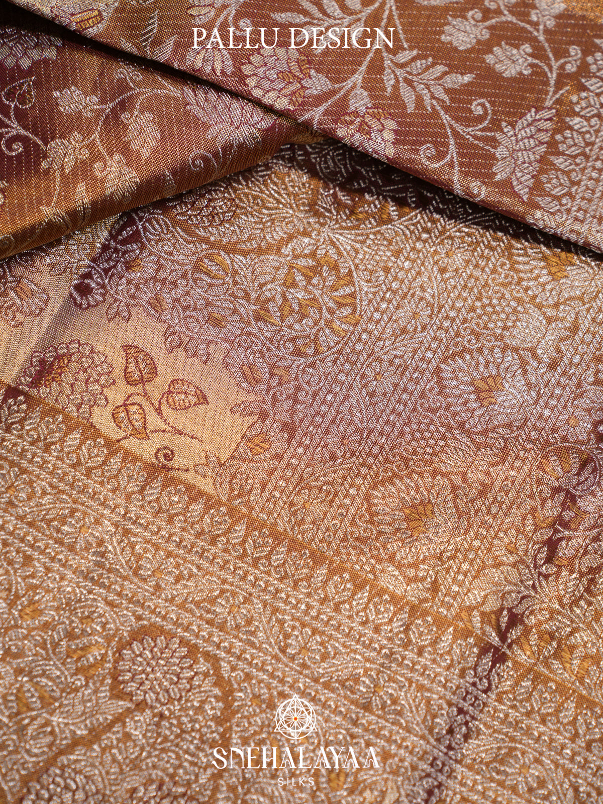 Caramel Brown Kanjivaram Silk Saree with Intricate Floral Zari Design