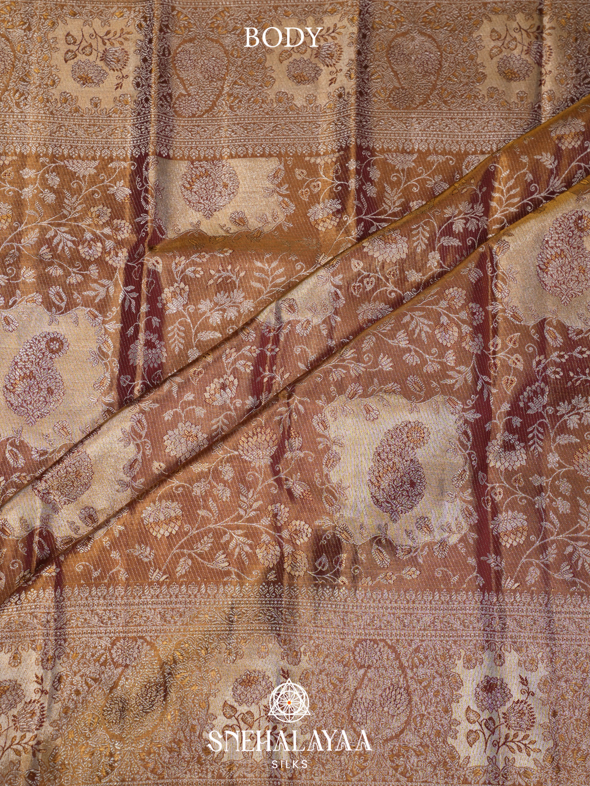 Caramel Brown Kanjivaram Silk Saree with Intricate Floral Zari Design