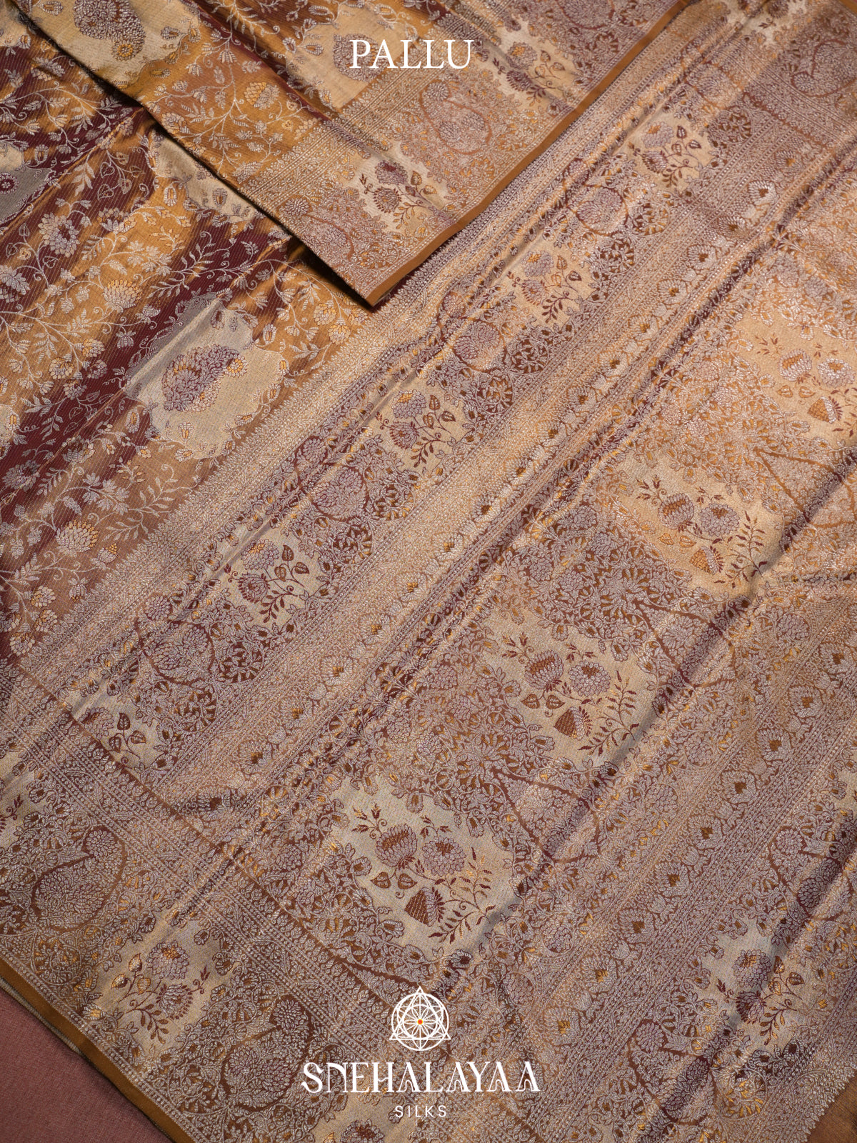 Caramel Brown Kanjivaram Silk Saree with Intricate Floral Zari Design
