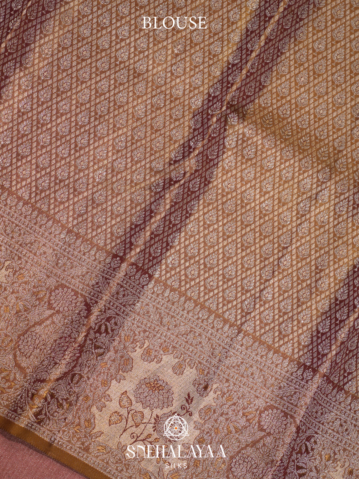 Caramel Brown Kanjivaram Silk Saree with Intricate Floral Zari Design
