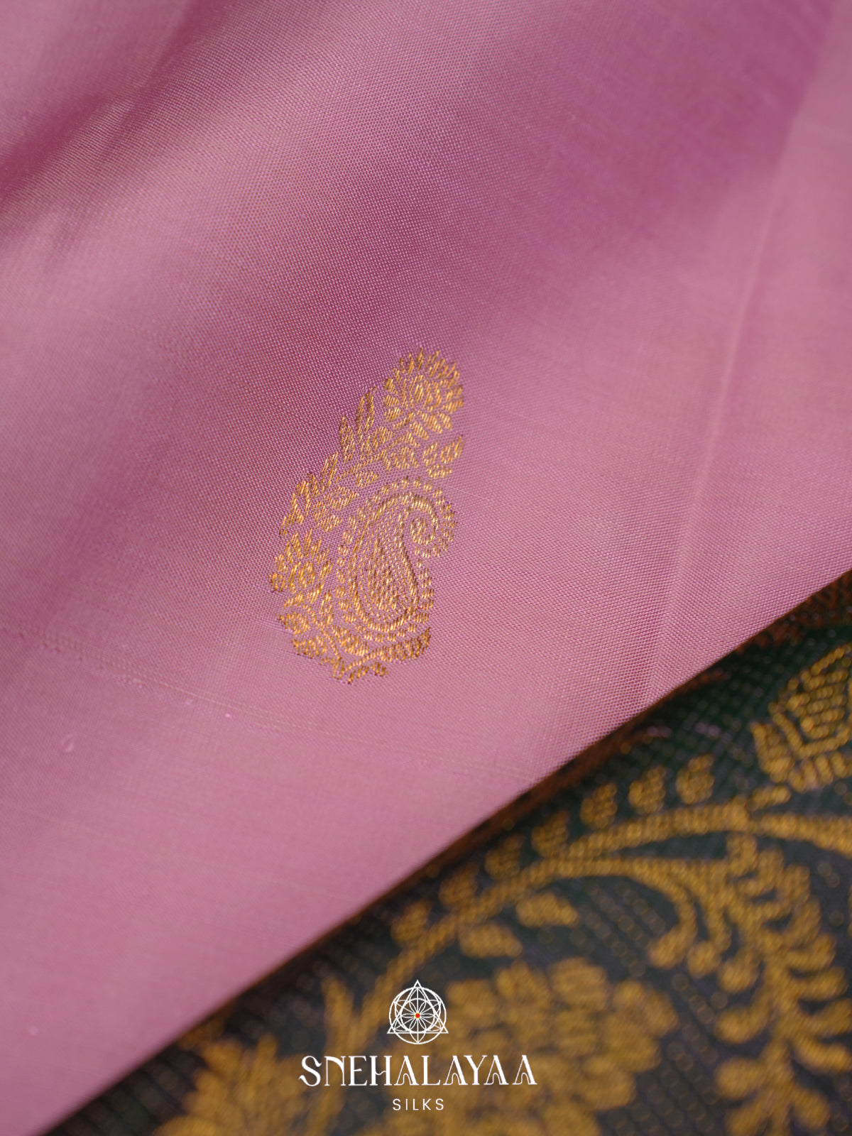 Baby Pink Kanjivaram Silk Saree with Paisley Buttas and Green Floral Zari Border