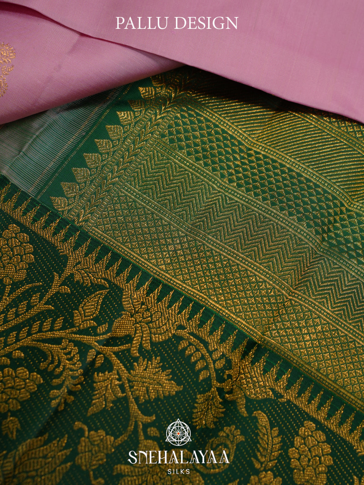 Baby Pink Kanjivaram Silk Saree with Paisley Buttas and Green Floral Zari Border