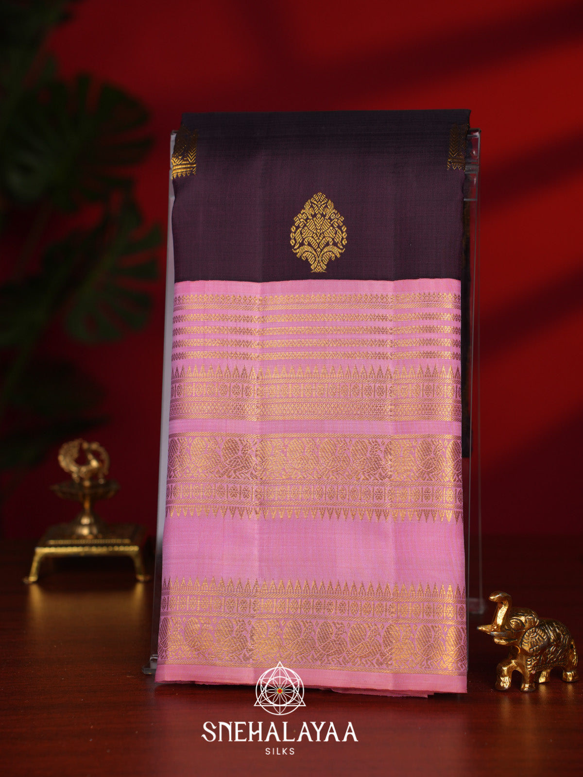 Burgundy Kanjivaram Silk Saree