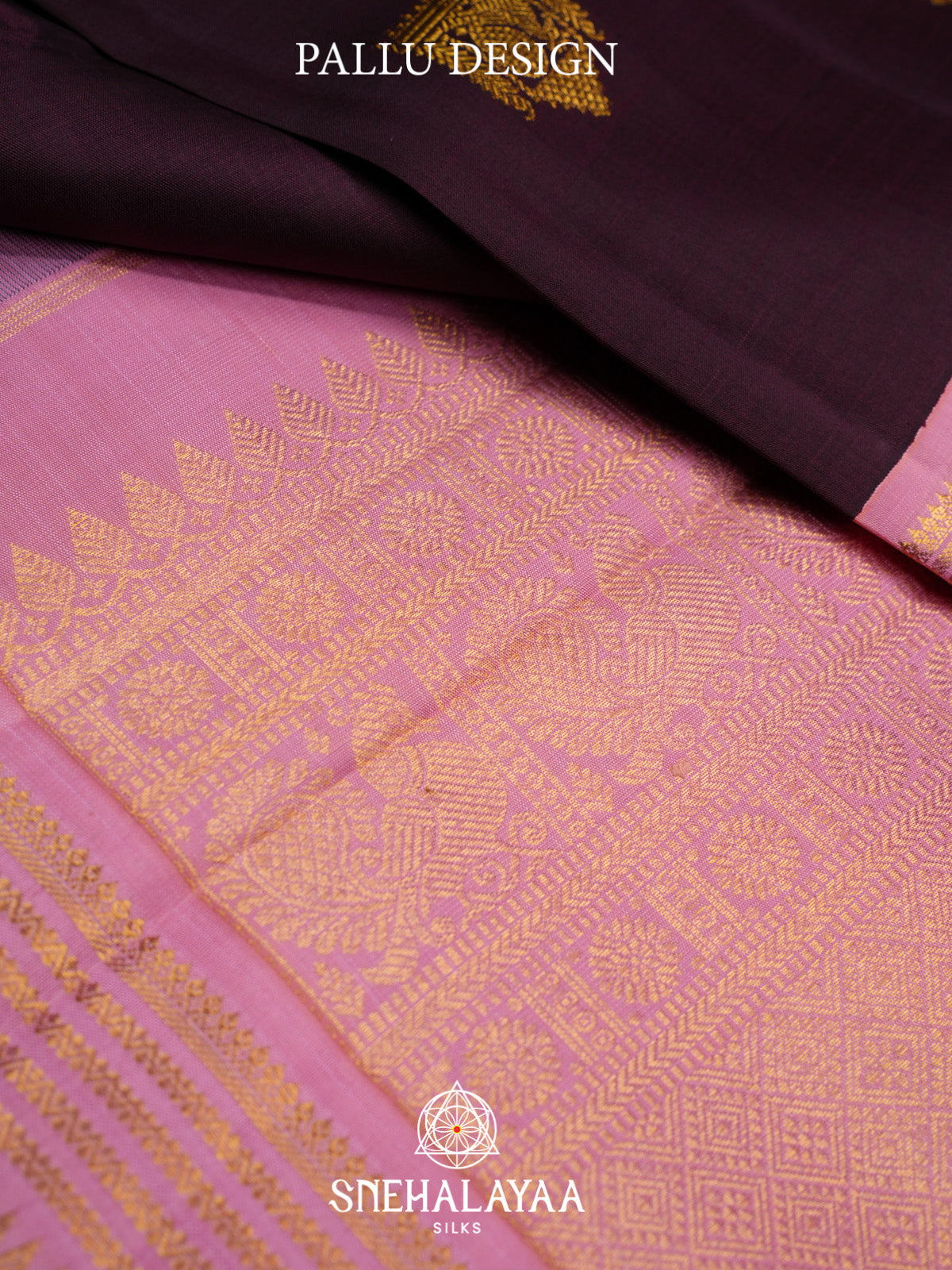 Burgundy Kanjivaram Silk Saree