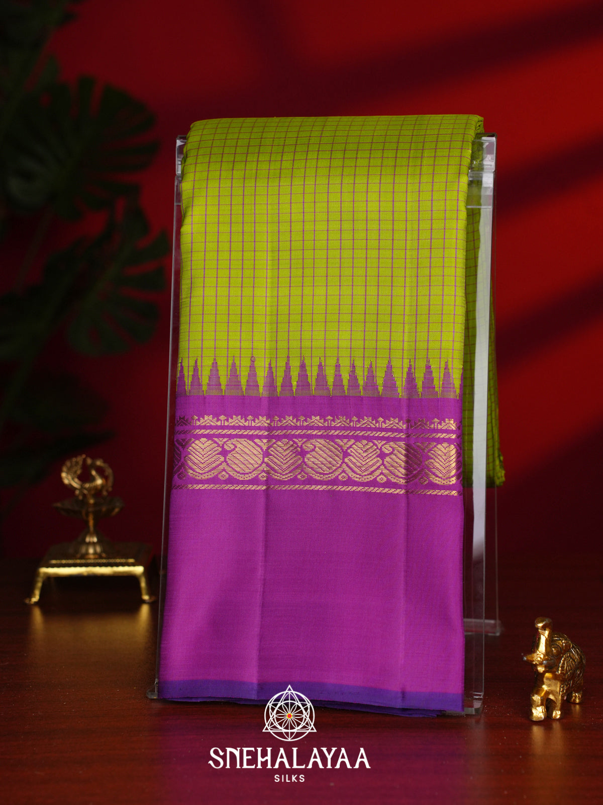 Lime Green Kanjivaram Silk Saree