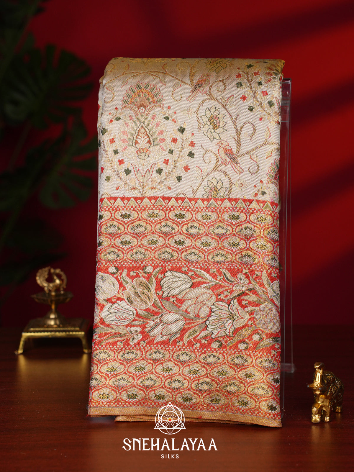 Beige Gold Kanjivaram Silk Saree