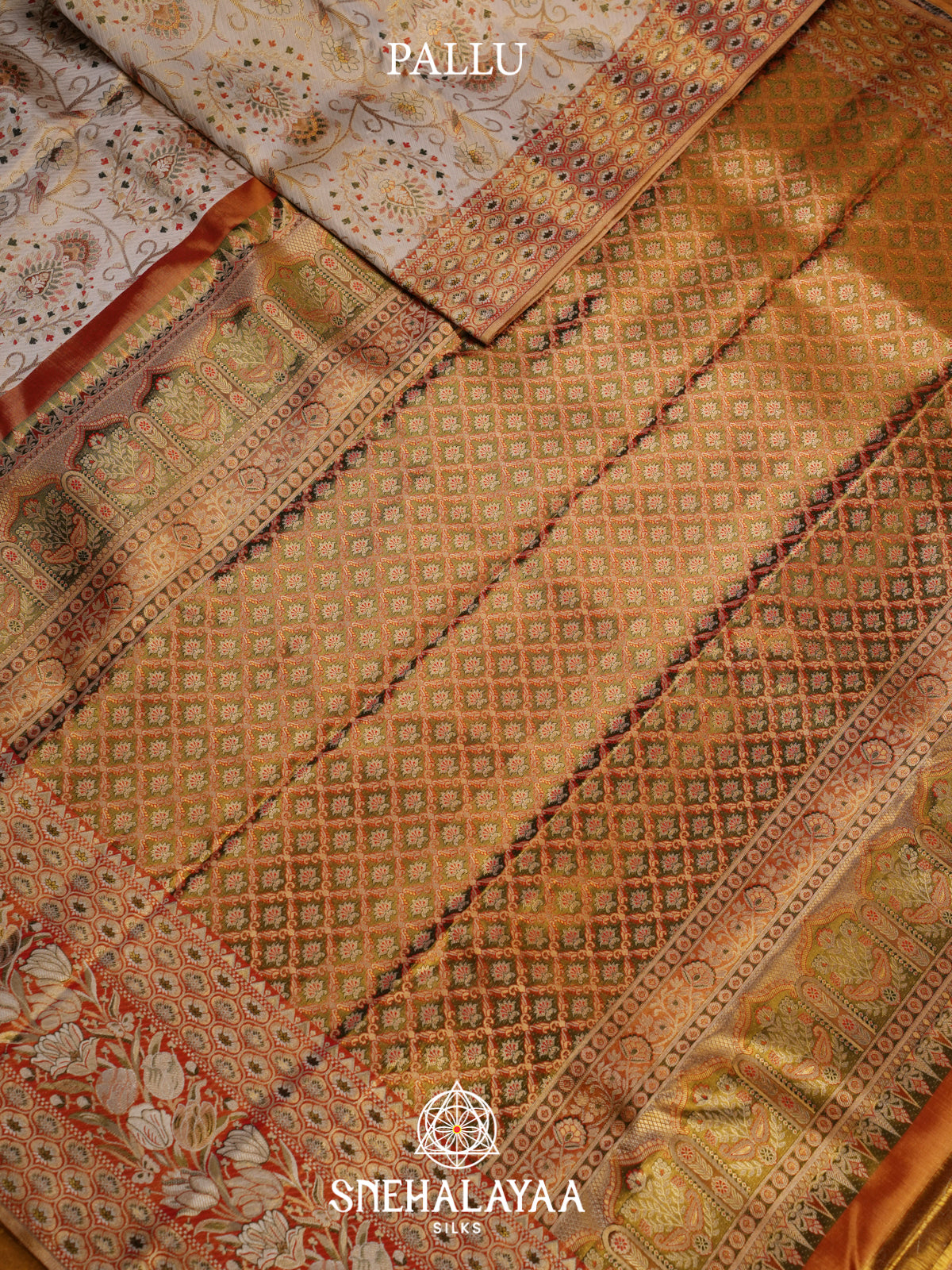 Beige Gold Kanjivaram Silk Saree