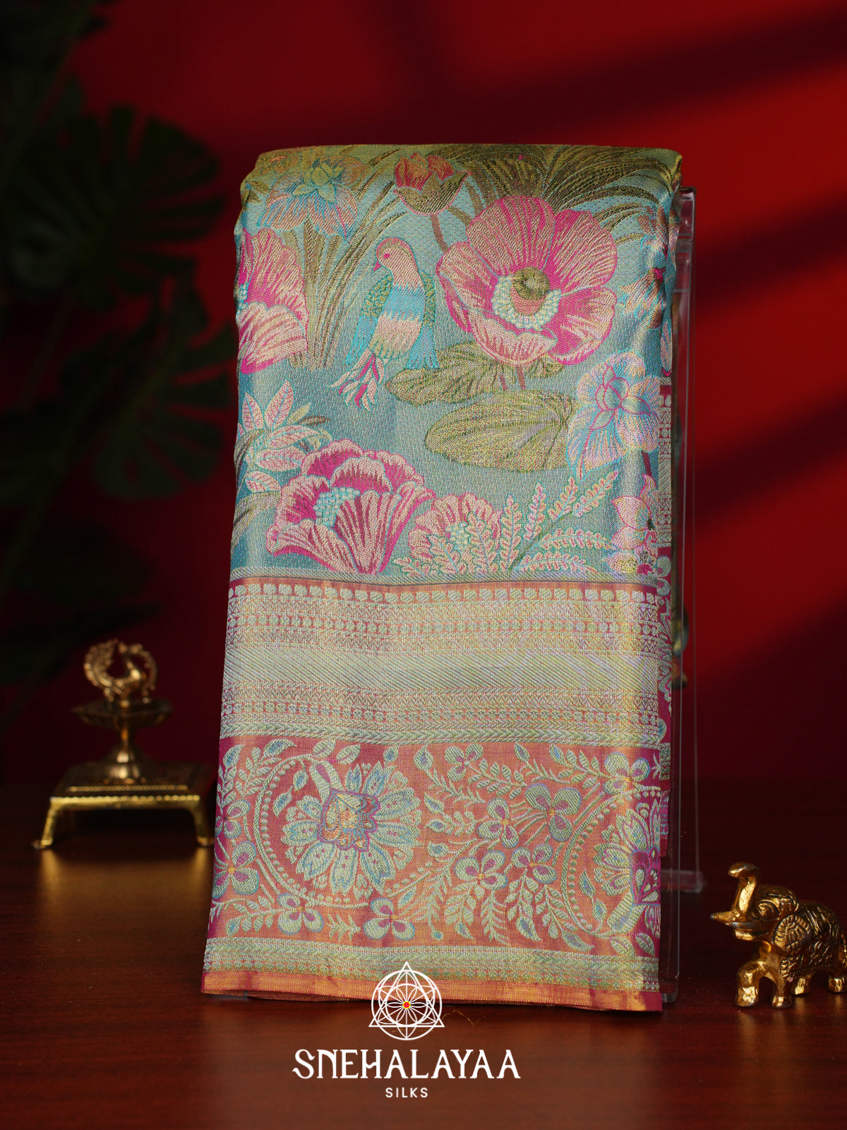 Teal Blue Kanjivaram Silk Saree