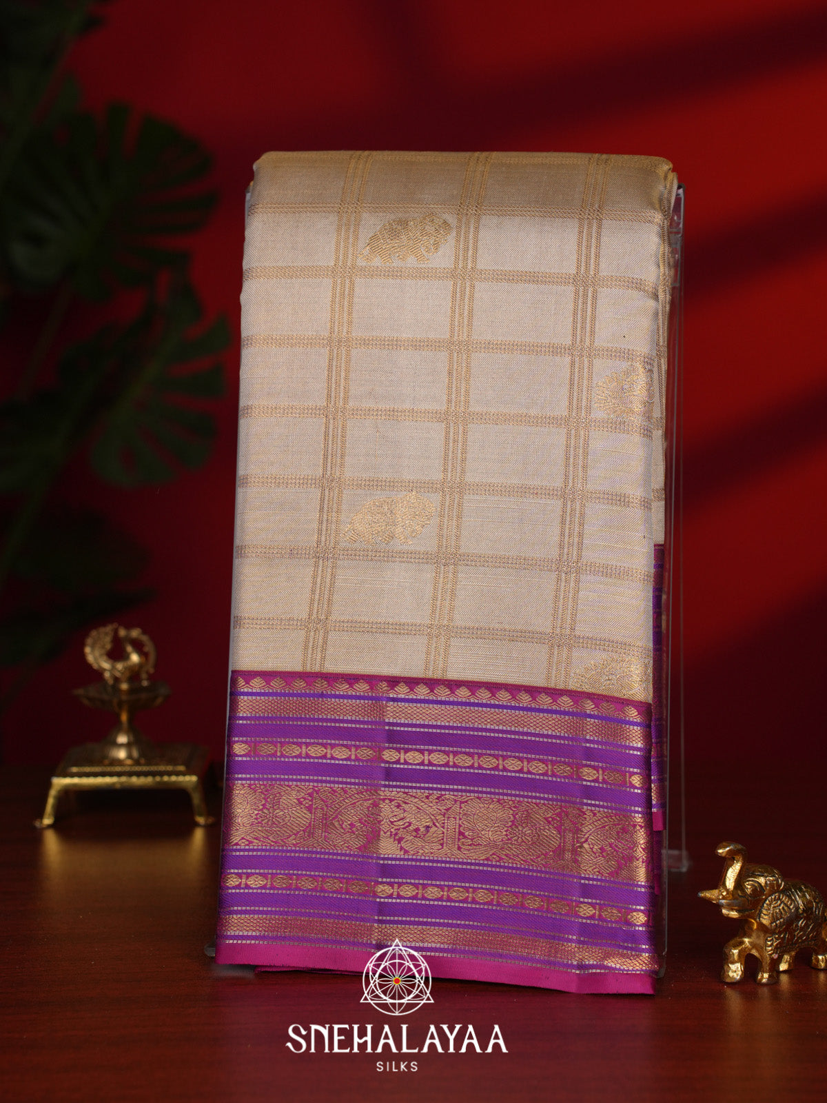 Beige Kanjivaram Silk Saree