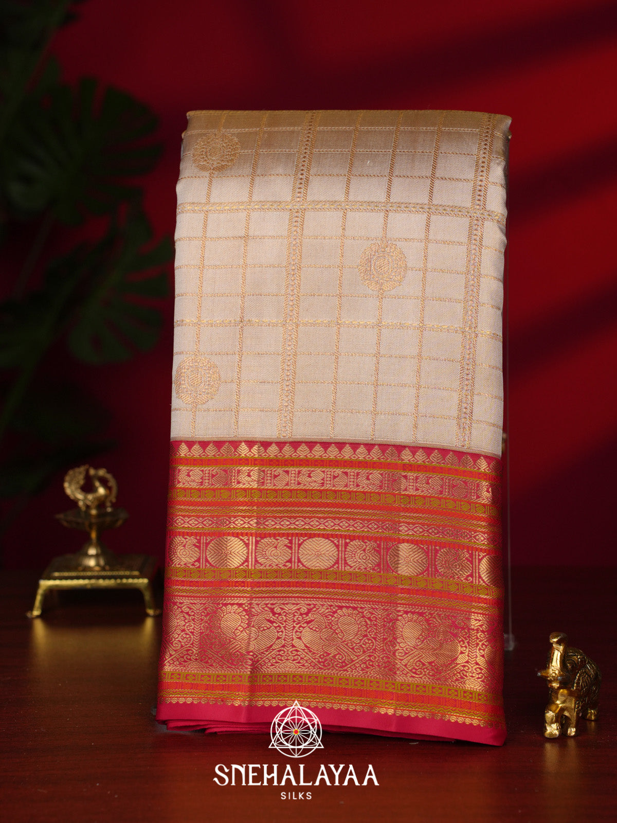 Cream Kanjivaram Silk Saree