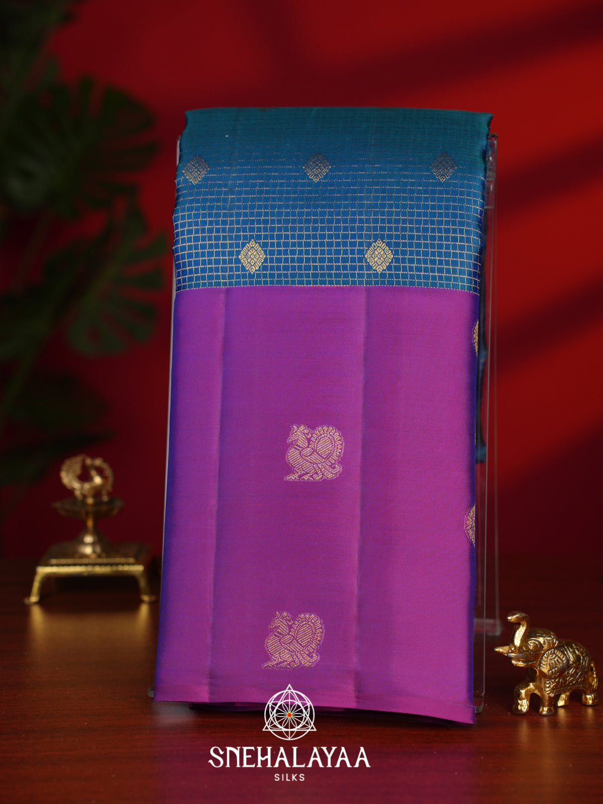 Peacock Blue Kanjivaram Silk Saree