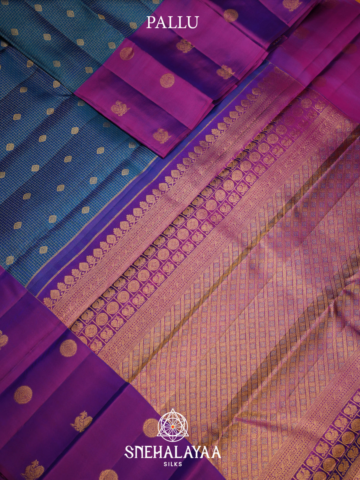 Peacock Blue Kanjivaram Silk Saree
