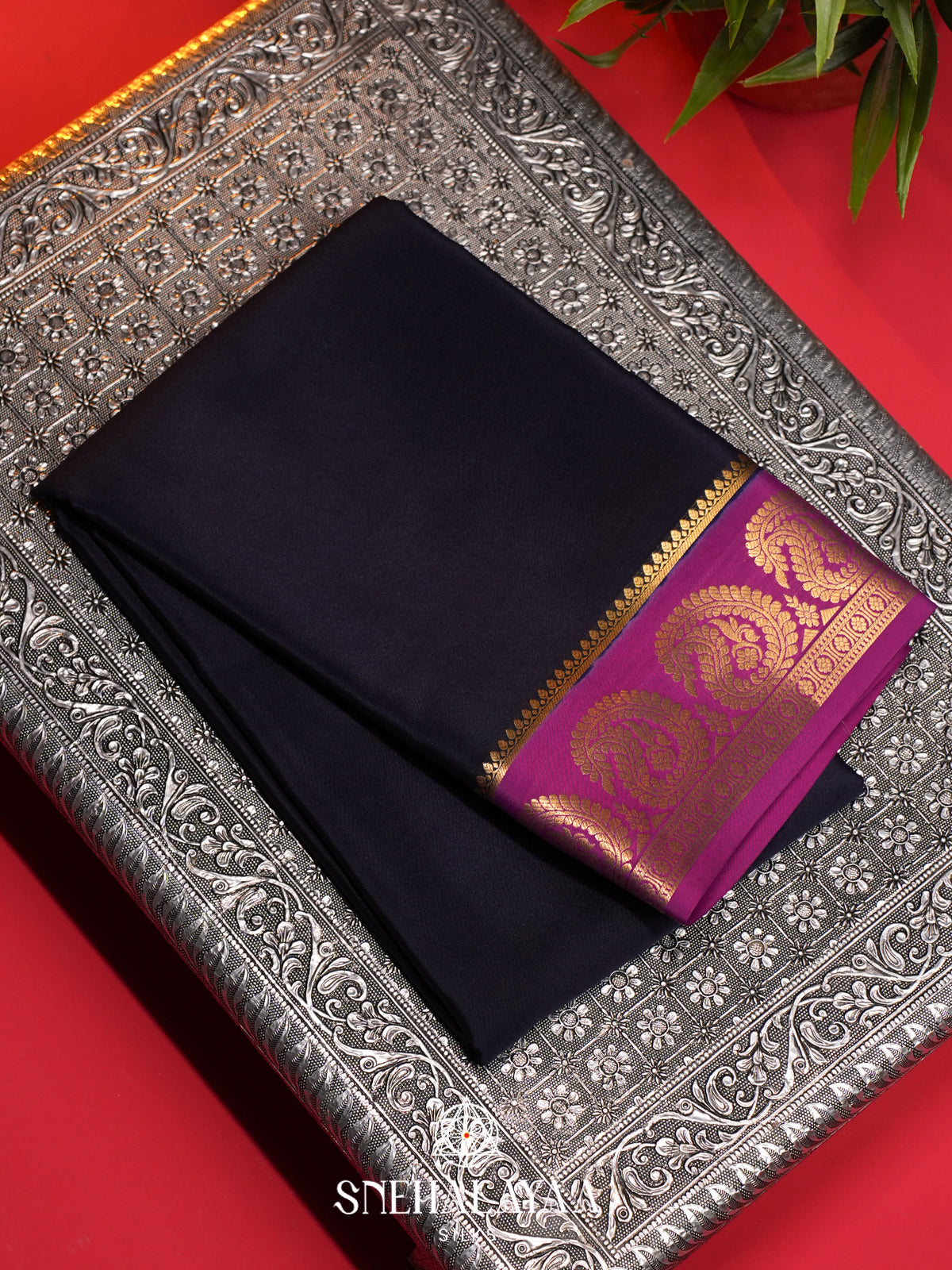 Aubergine Purple Mysore Crepe  Silk Saree