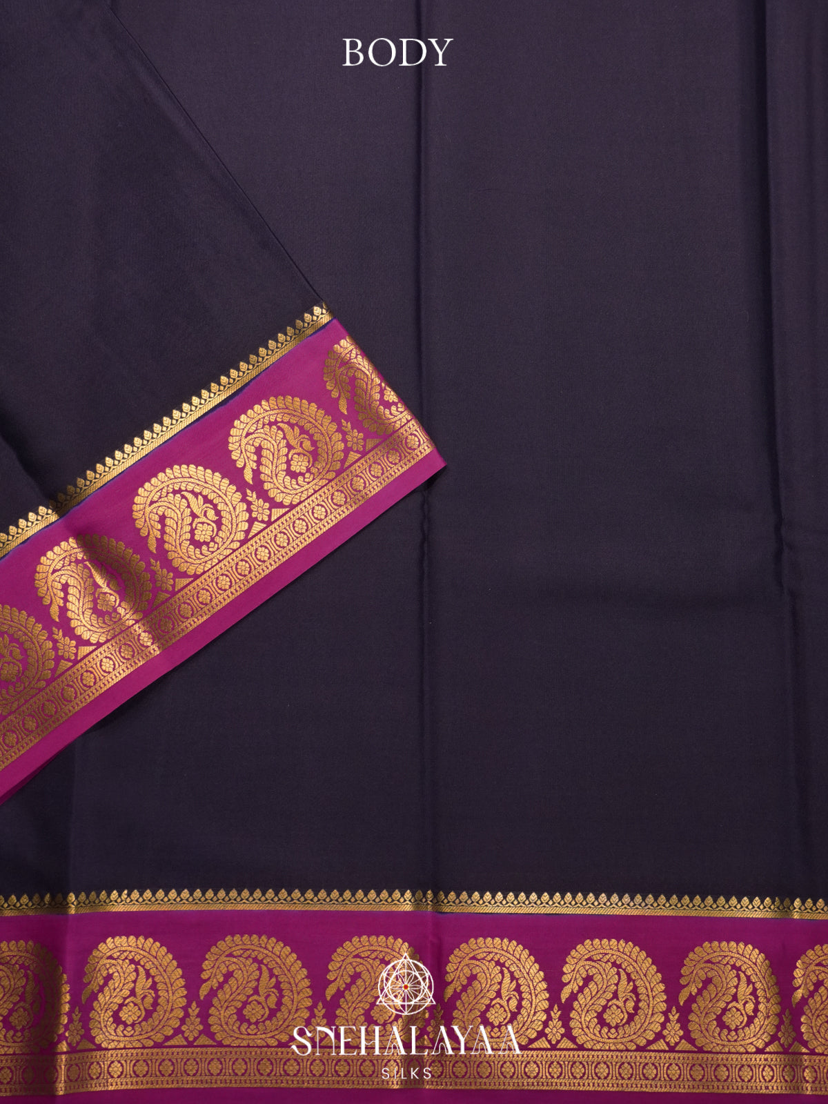 Aubergine Purple Mysore Crepe  Silk Saree