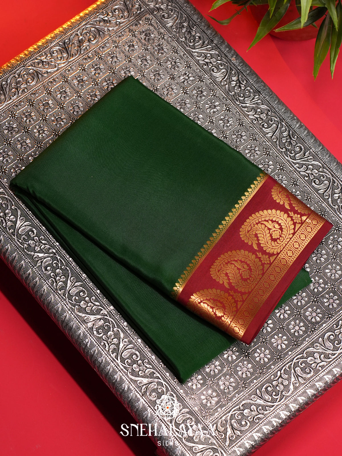 Forest Green Mysore Crepe  Silk Saree