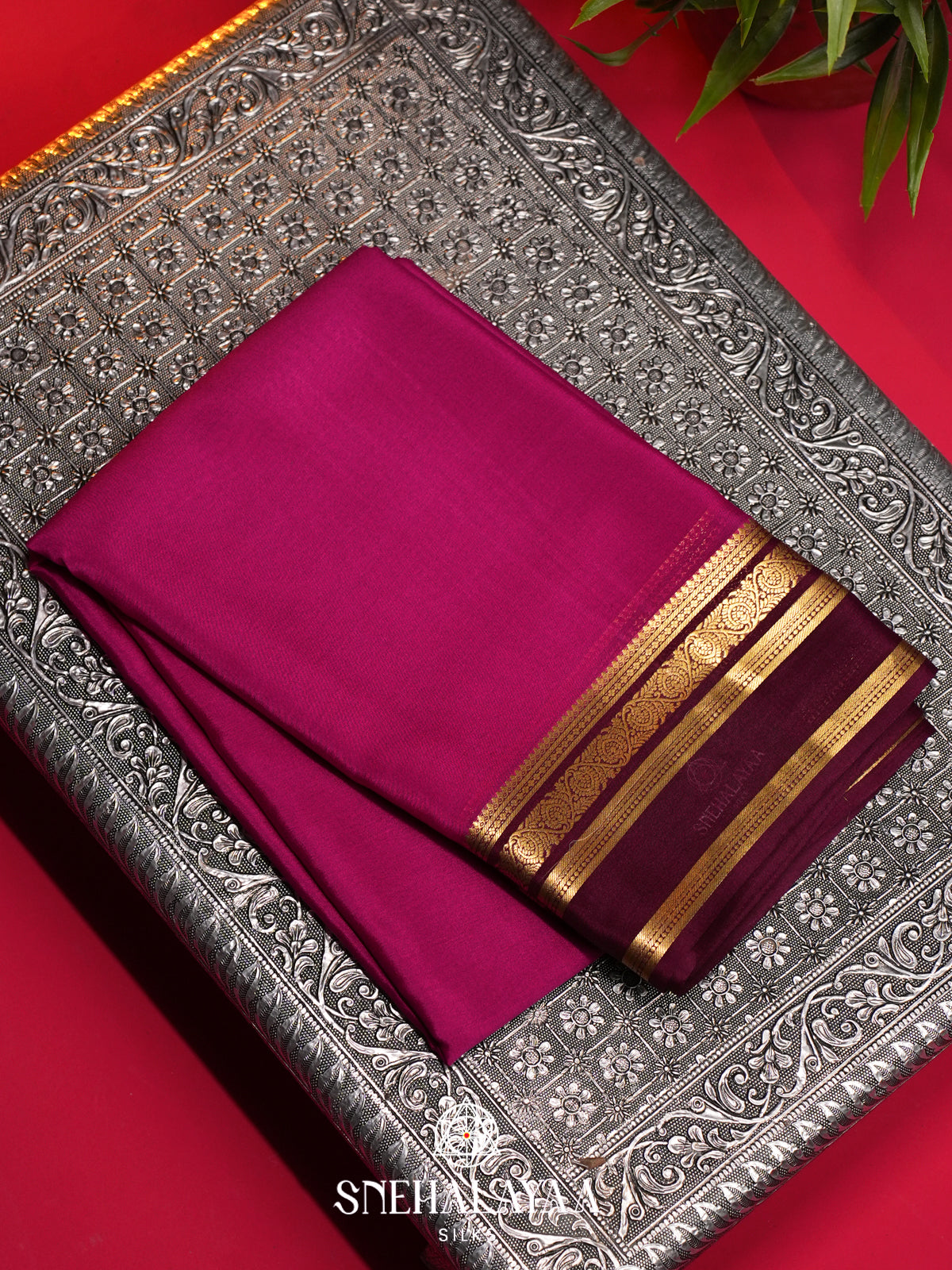 Magenta Pink Mysore Crepe  Silk Saree