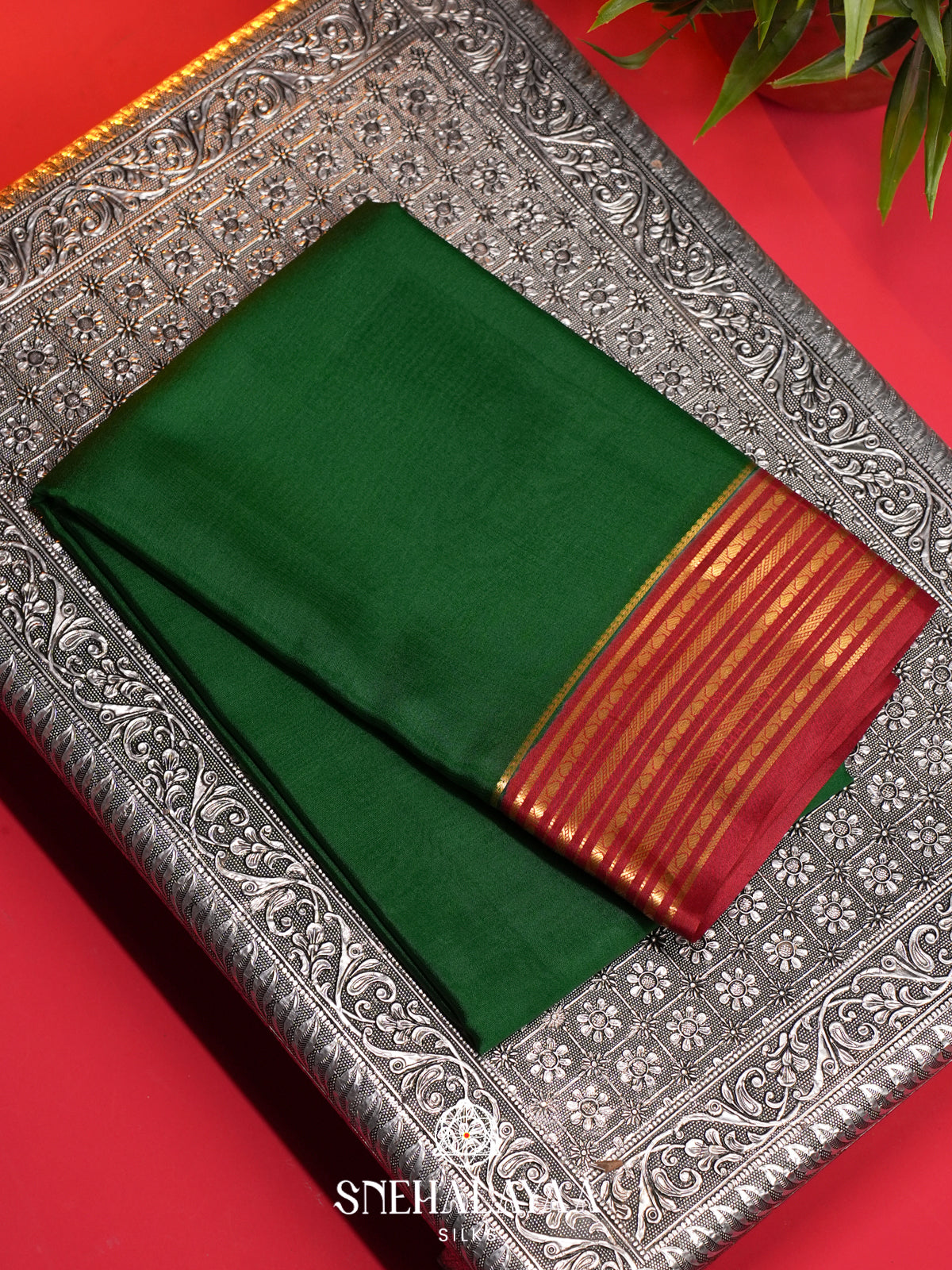 Emerald Green Mysore Crepe  Silk Saree