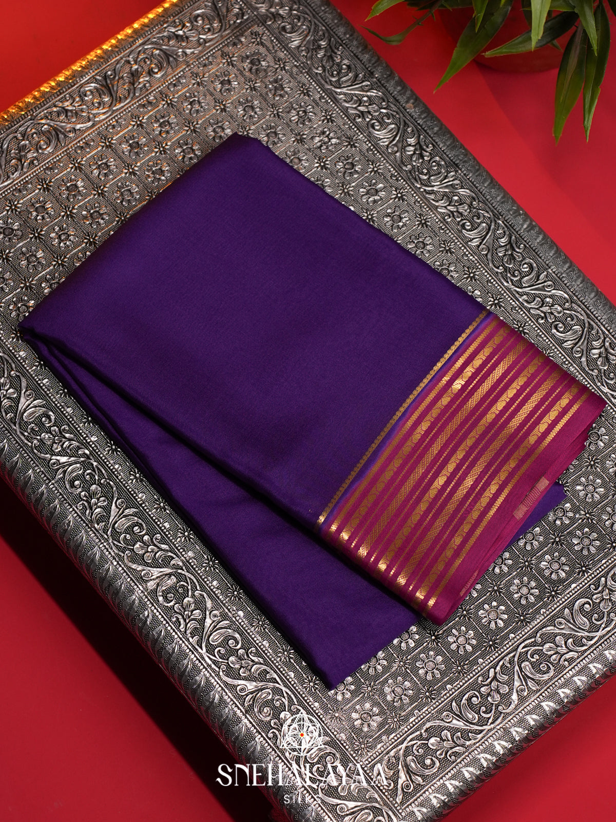 Purple Mysore Crepe  Silk Saree