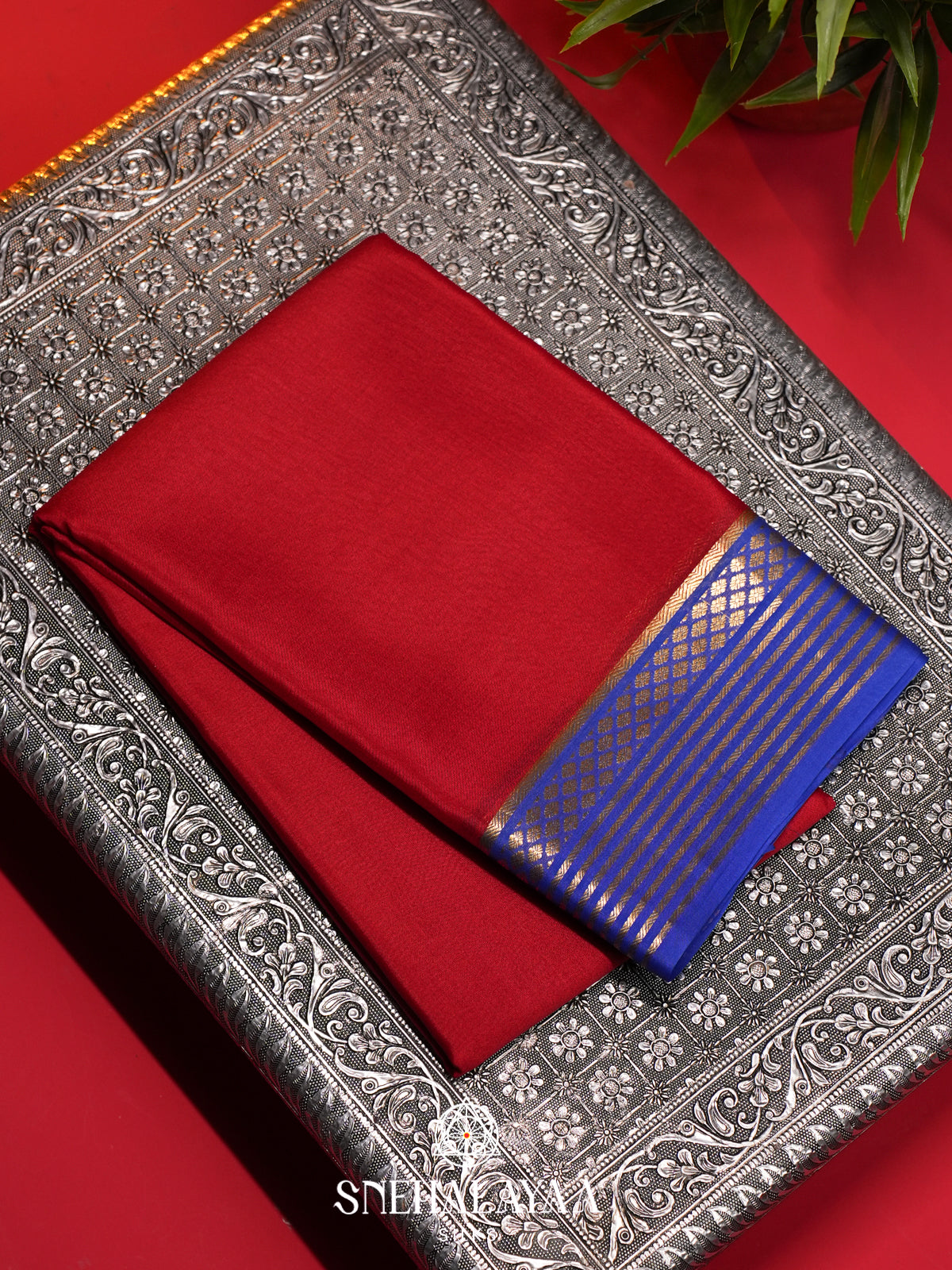 Red Mysore Crepe  Silk Saree