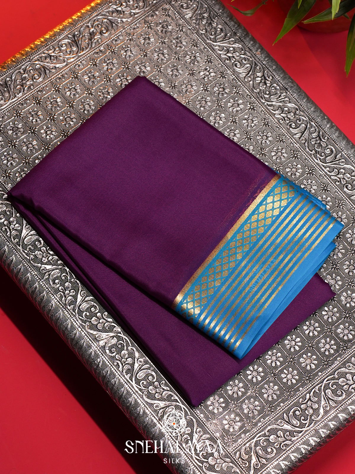 Purple Mysore Crepe  Silk Saree