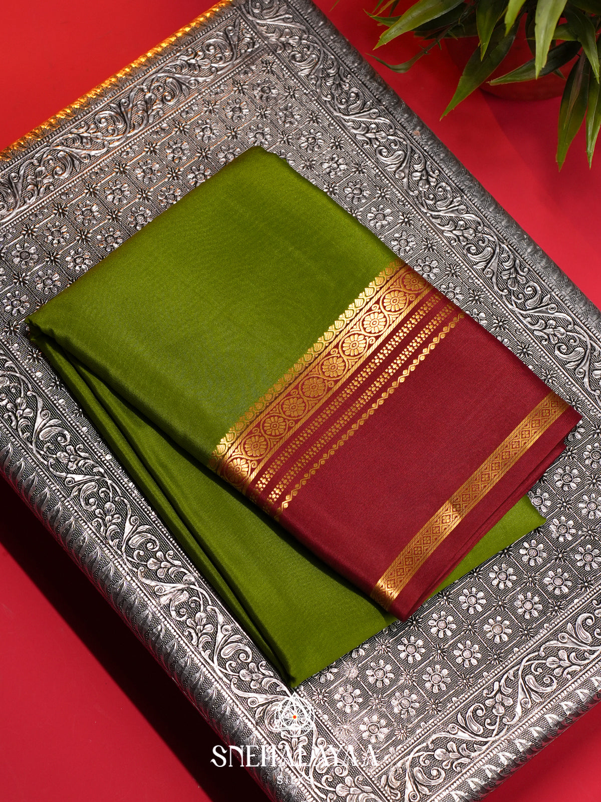 Green Mysore Crepe  Silk Saree