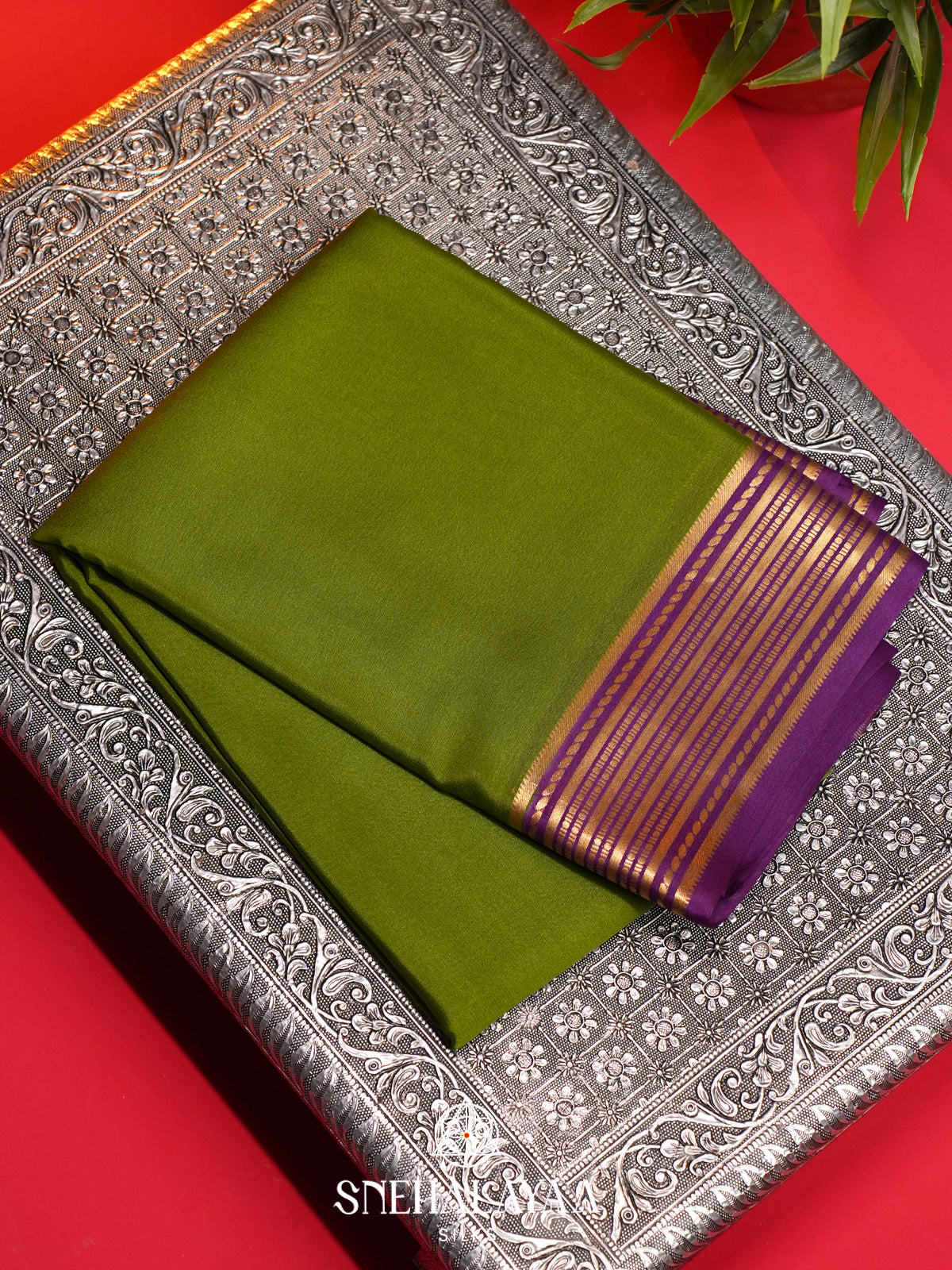 Green Mysore Crepe  Silk Saree