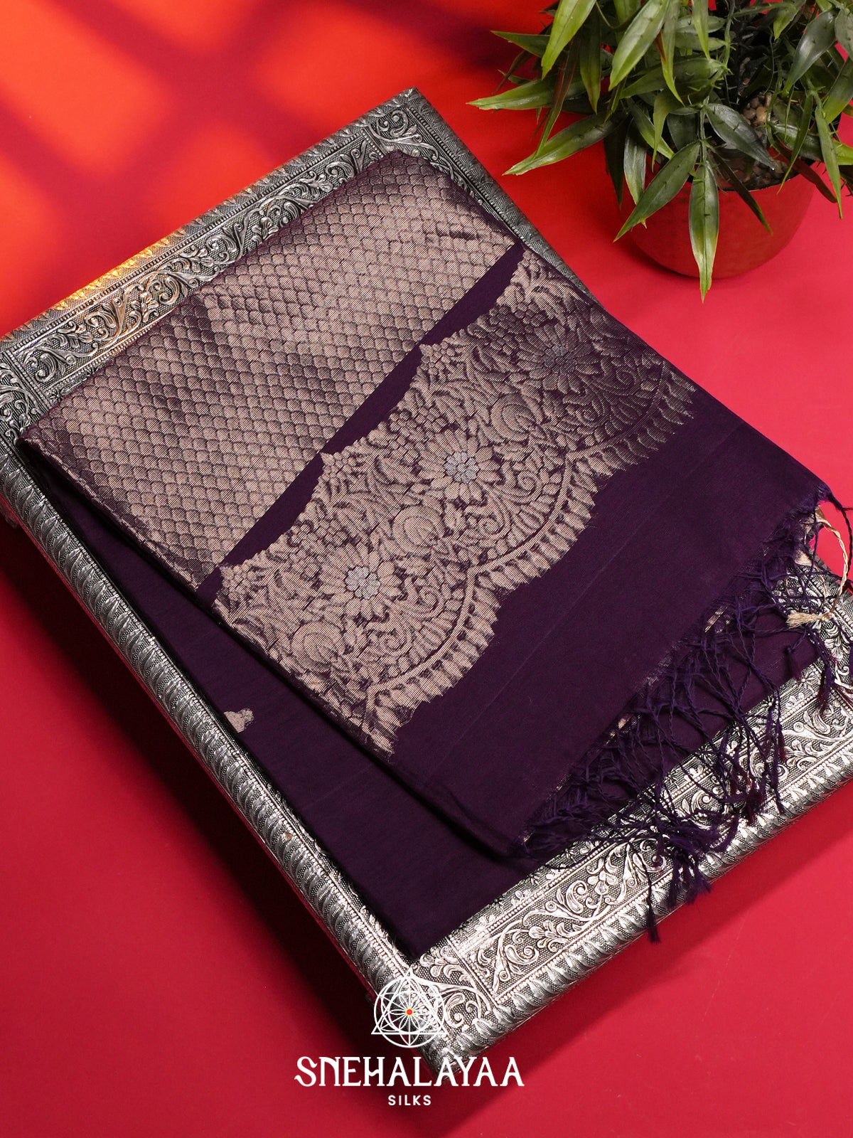 Purple Kora Silk Cotton Saree