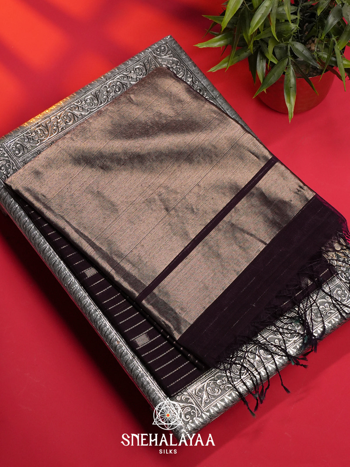 Aubergine Kora Silk Cotton Saree
