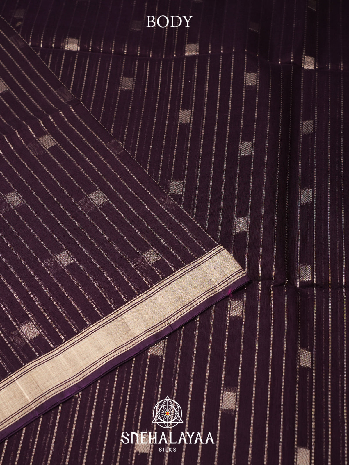 Aubergine Kora Silk Cotton Saree