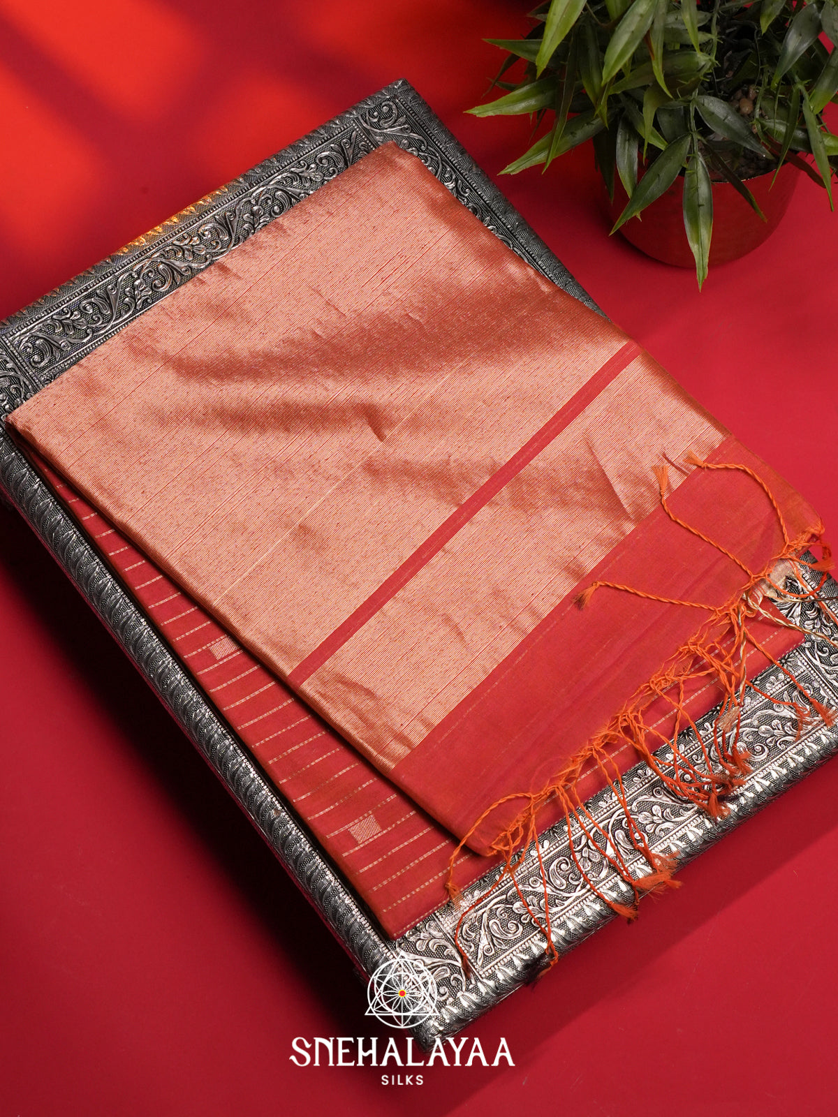 Orange Kora Silk Cotton Saree