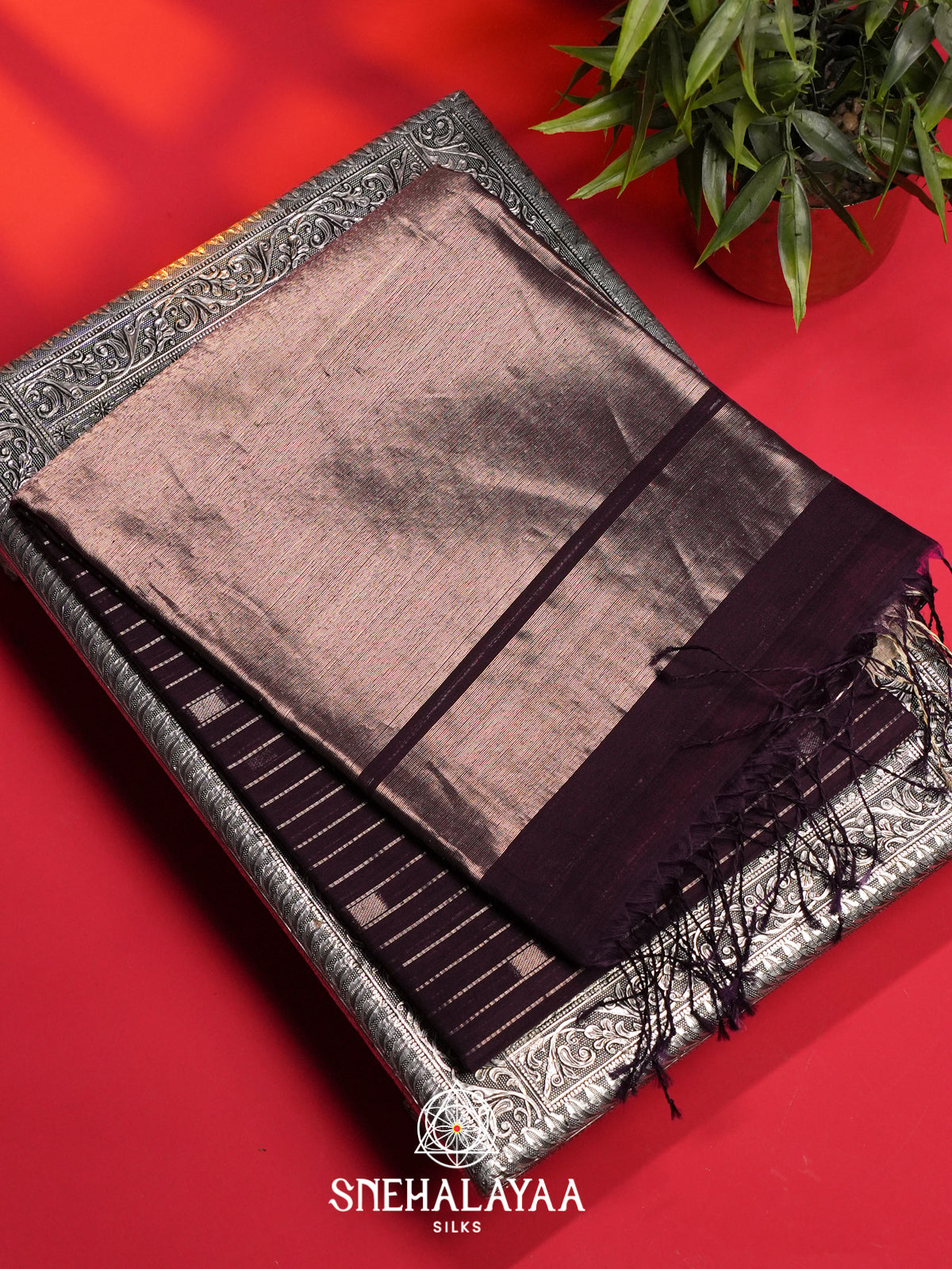 Plum Kora Silk Cotton Saree