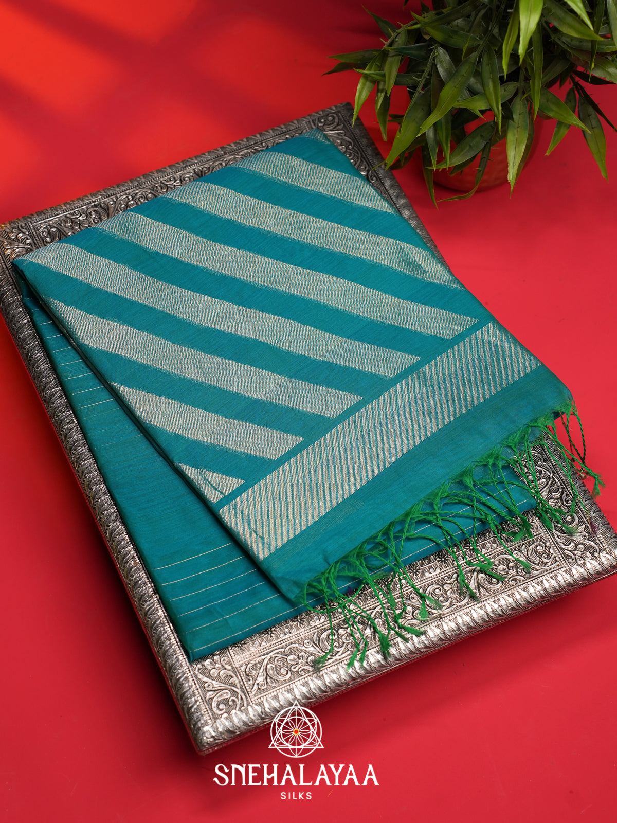 Teal Blue Kora Silk Cotton Saree