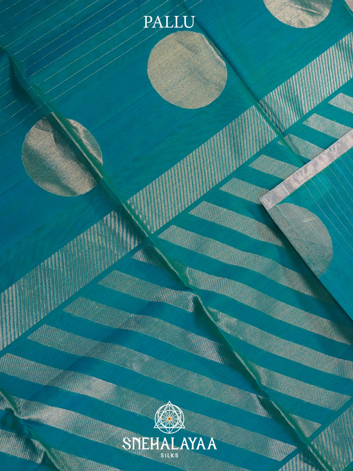 Teal Blue Kora Silk Cotton Saree