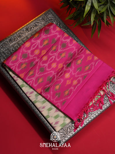 Beige Ikat Soft Silk Saree
