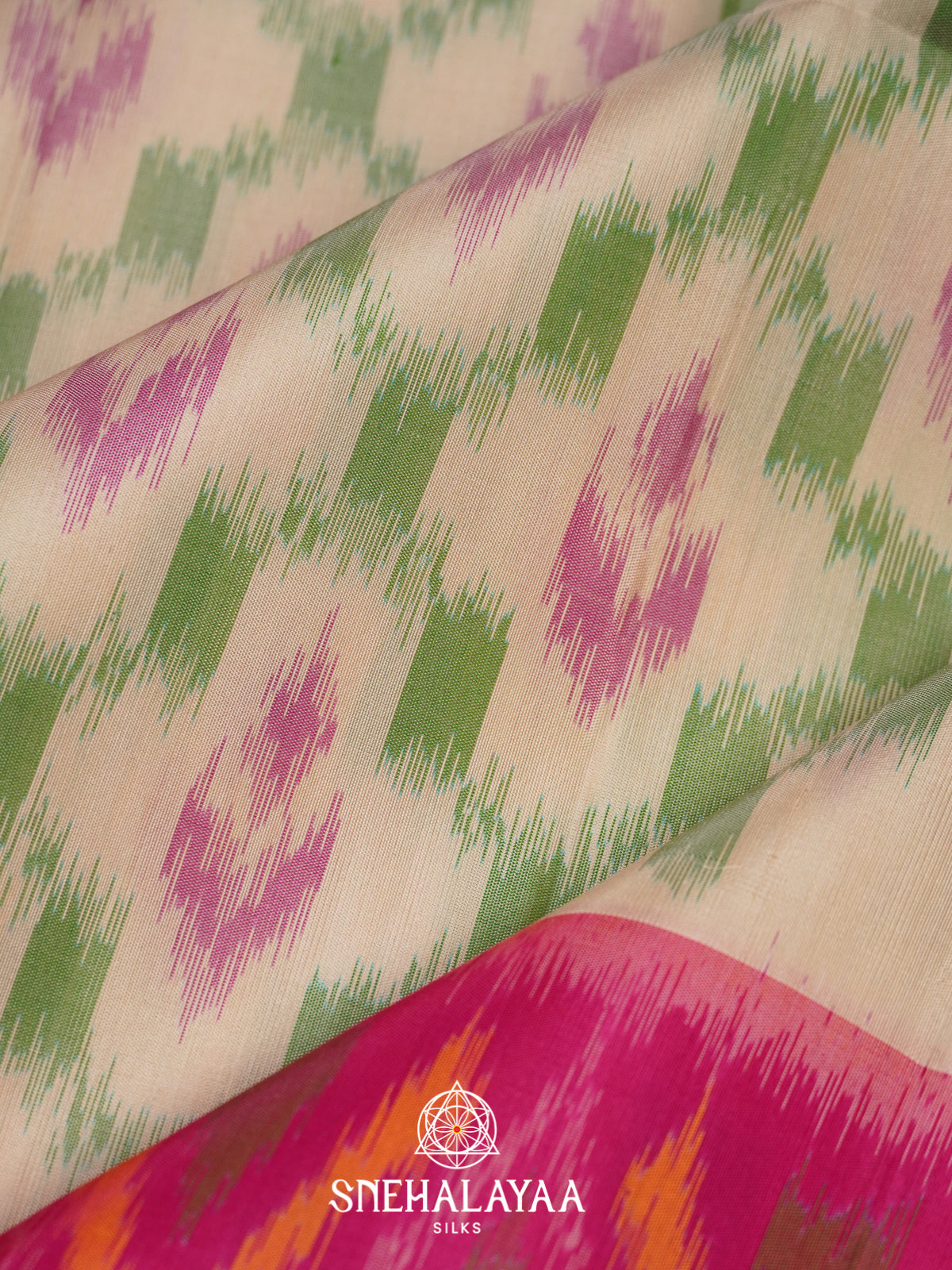 Beige Ikat Soft Silk Saree
