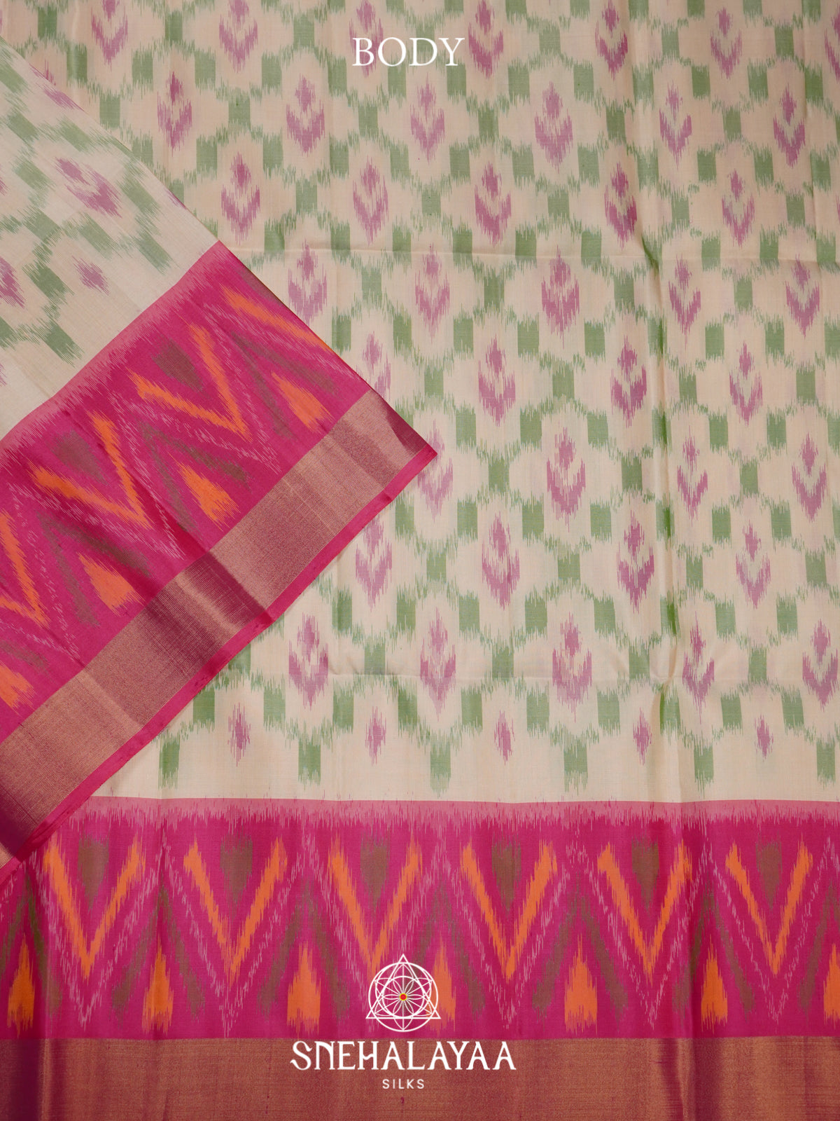 Beige Ikat Soft Silk Saree