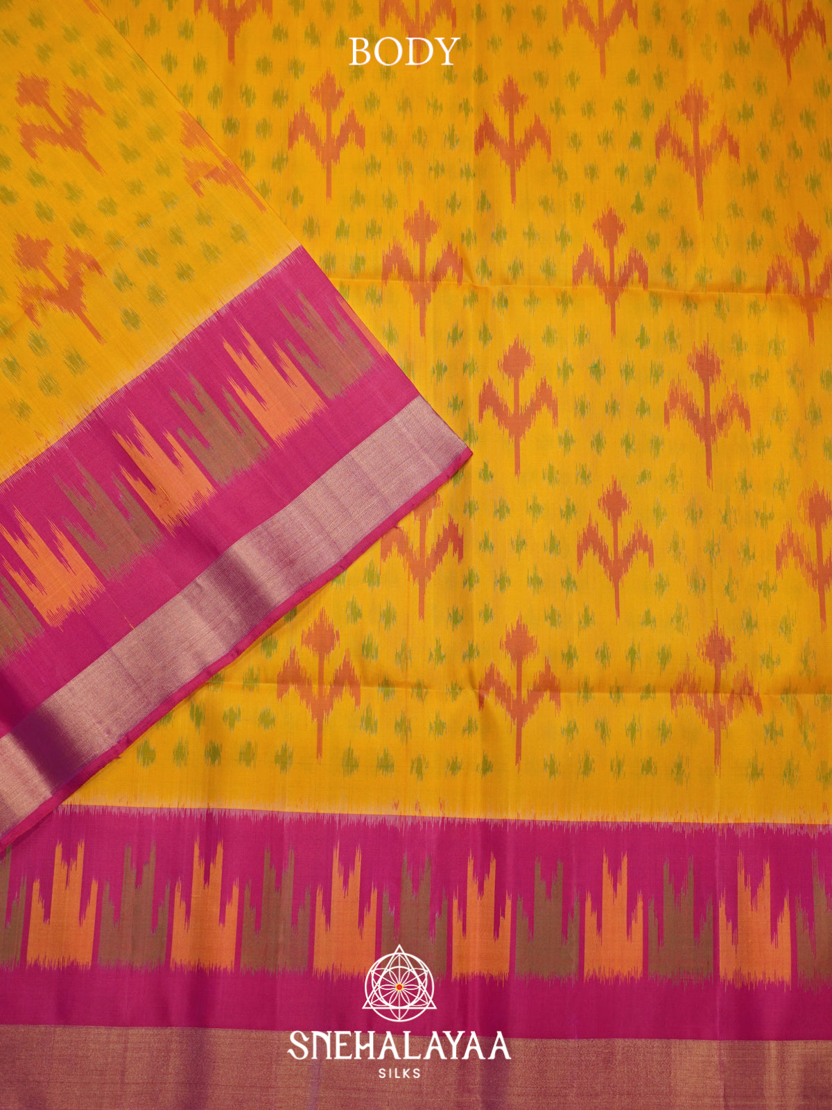 Yellow Ikat Soft Silk Saree