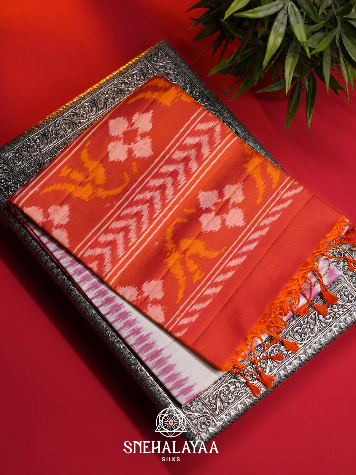 White Ikat Soft Silk Saree