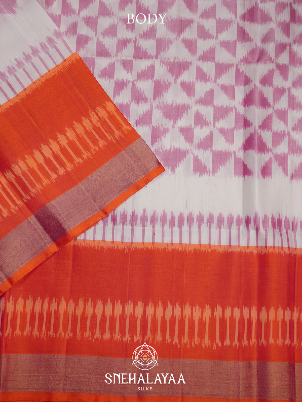 White Ikat Soft Silk Saree