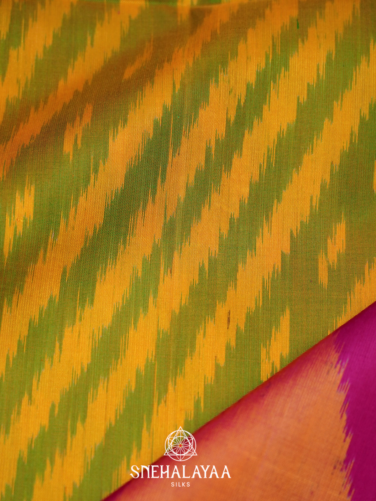 Lime Green Ikat Soft Silk Saree