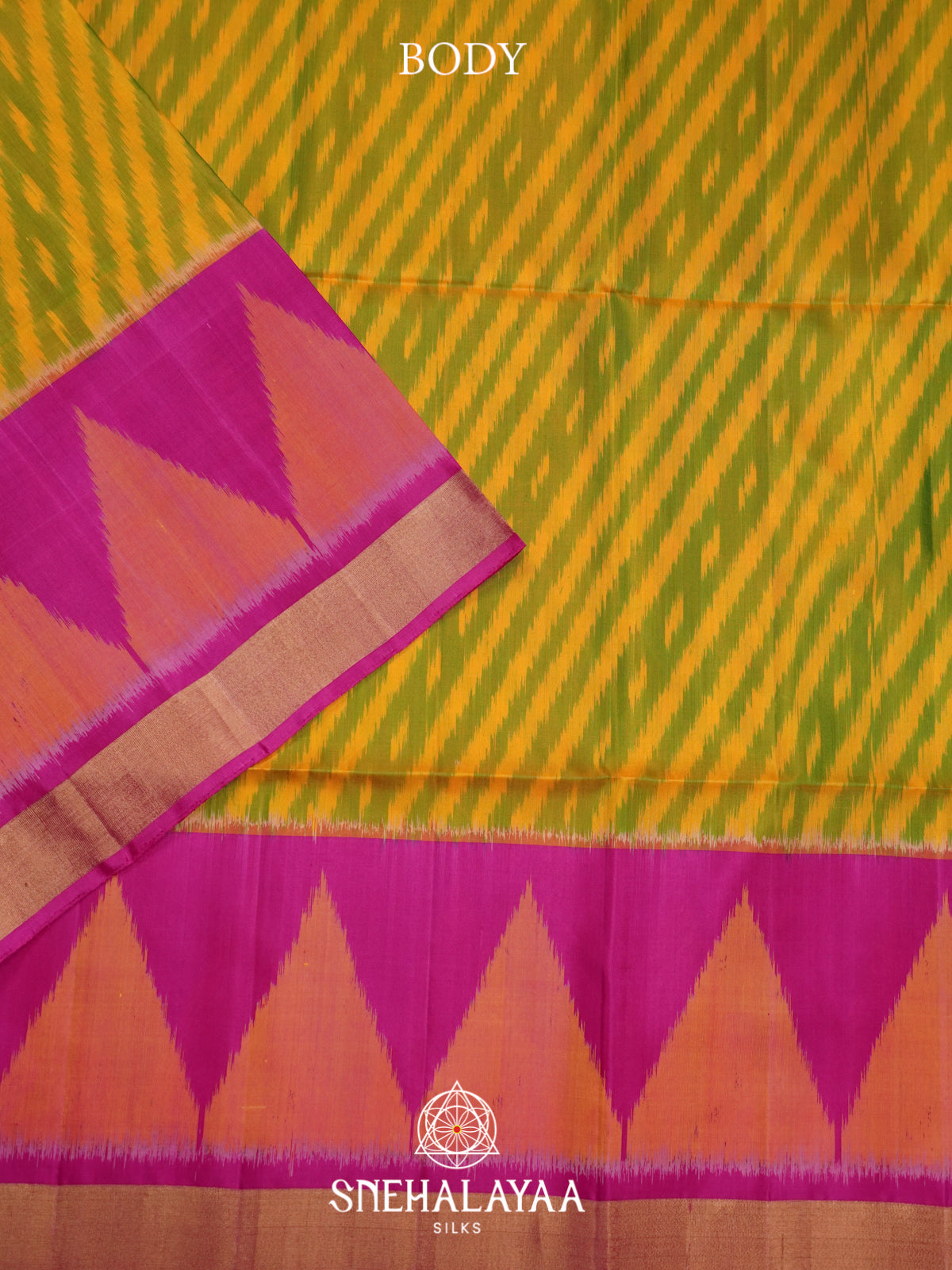 Lime Green Ikat Soft Silk Saree