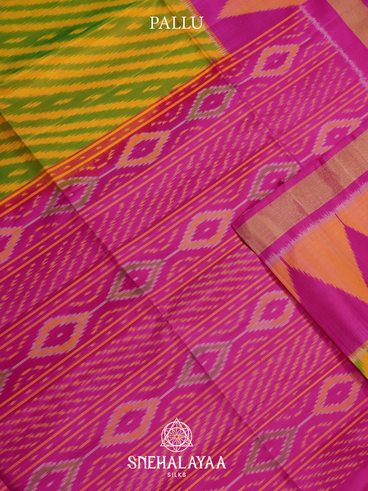 Lime Green Ikat Soft Silk Saree
