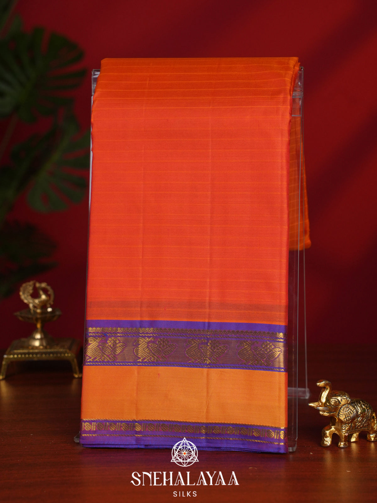 Rust Orange Kanjivaram Silk Saree
