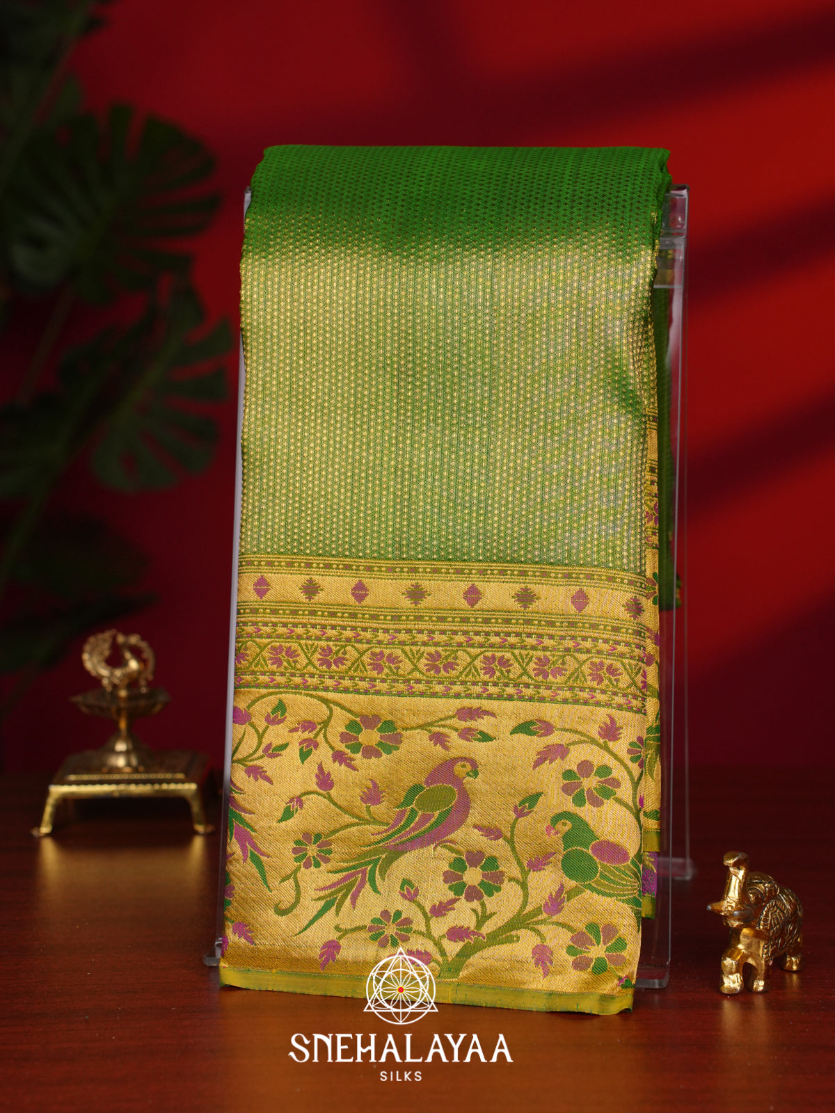 Parrot Green Kanjivaram Silk Saree