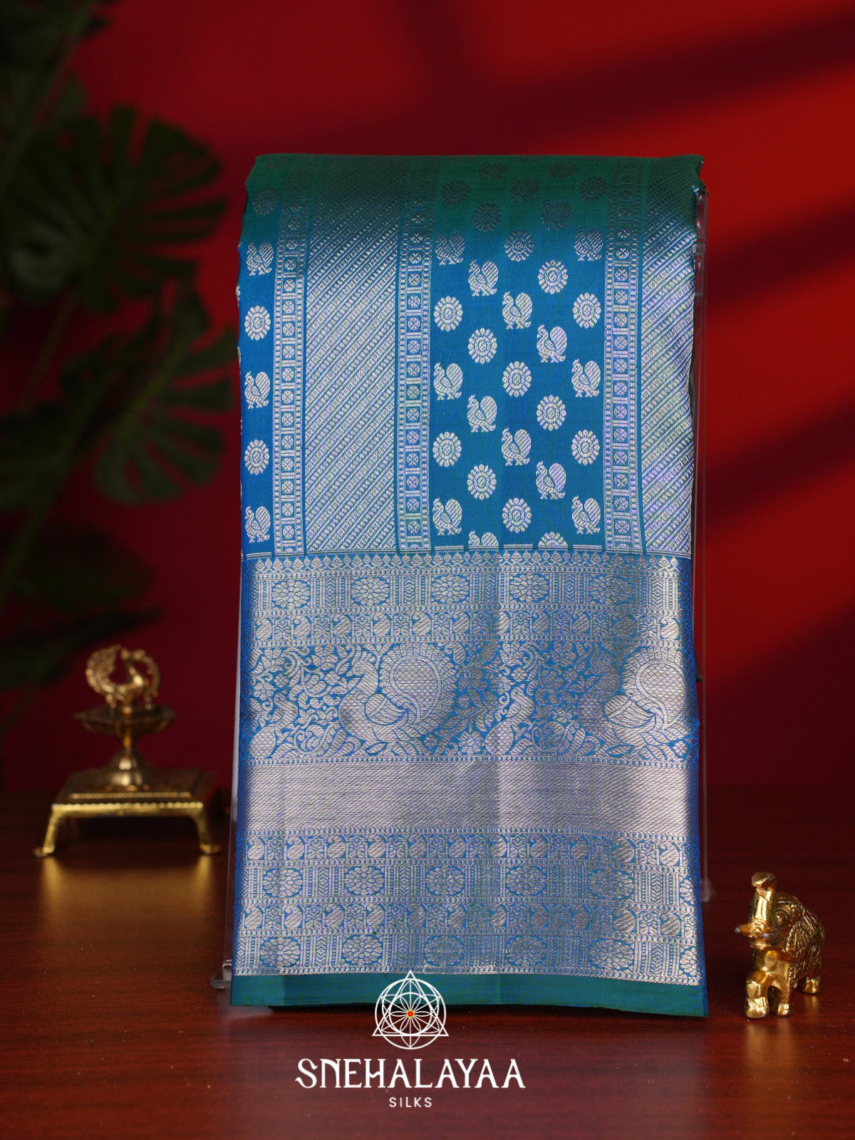 Peacock Blue Kanjivaram Silk Saree
