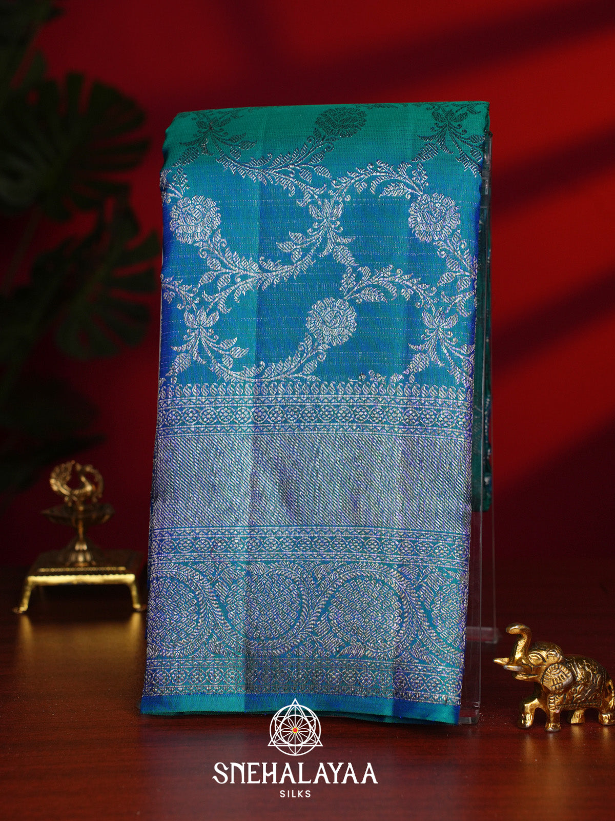 Peacock Blue Kanjivaram Silk Saree